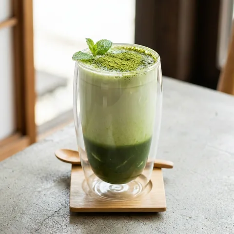 生わらび餅を合わせた抹茶ラテのアレンジ例